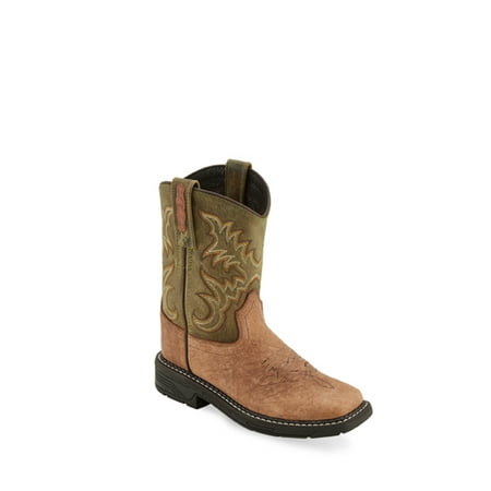 

Old West Olive/Tan Youth Boys Leather Cowboy Boots 5D
