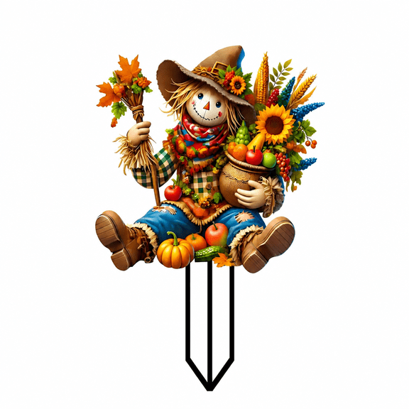 Florenta 2D Acrylic Thanksgiving Garden Stake, Harvest Scarecrow Yard Sign Plant Pot Stick for Outdoor Patio, Lawn and Fall Decorations