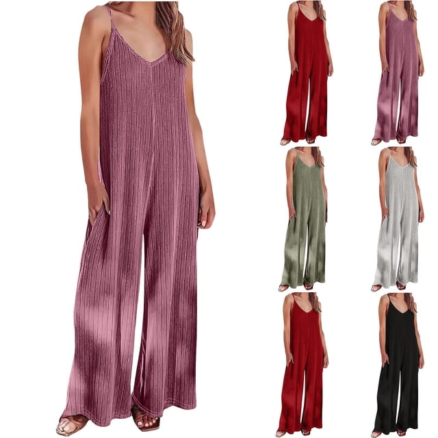 Sentmoon Travel Jumpsuits for Women Vacation Outfits for Women 2026 Solid Color Loose Fit Plus Size Travel Outfits for Women Summer for Going out and Concert
