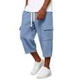 thumbnail image 5 of BiZtdJrK Mens Capri Sweatpants with Pockets Drawstring Elastic Waist Straight Leg Cargo Capris Loose Fit Comfy Solid Color Summer Pants Light Blue S, 5 of 6