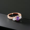 thumbnail image 3 of Gem Stone King 18K Rose Gold Plated Silver 3-Stone Ring Amethyst Moissanite(1.87 Cttw) (Size 6), 3 of 4