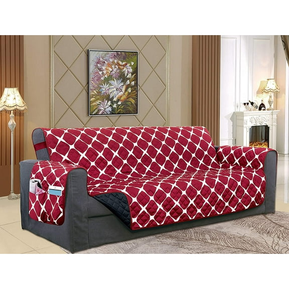 Reversible Furniture Protector For Pet Dog Children Burgundy/Black Sofa