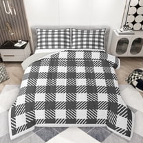 Homewish White Grey Checkered Bedding Comforter Set for Adult, Cartoon Pixelate Miner Twin Comforter Sets, Modern Fashion Style Reversible Bedding Set, Microfiber Bedroom Decor, 2pcs