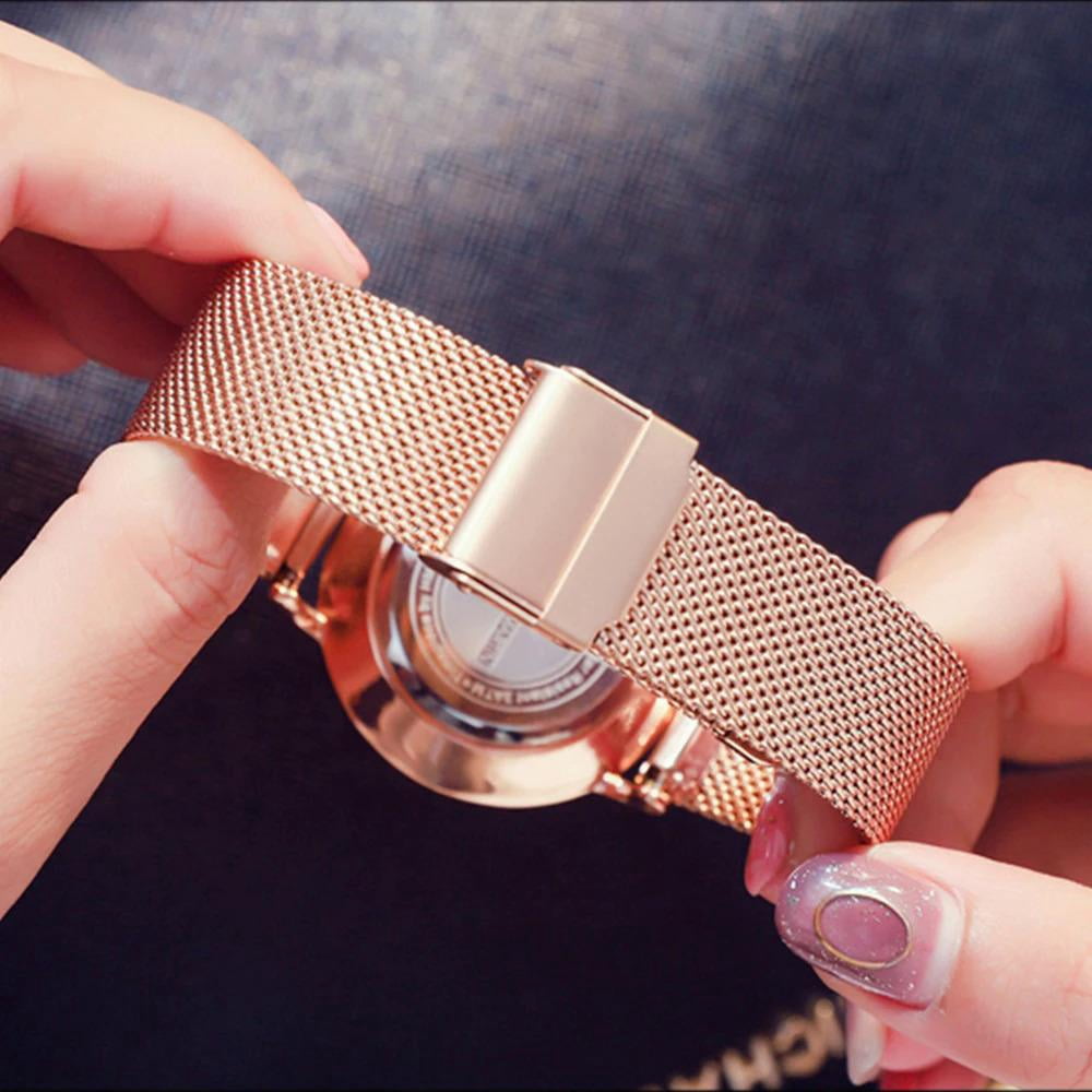 Hannah Martin Classic 36mm  Ladies Clock Japanese Movement Simple Stainless Steel Mesh With Gold Quartz Waterproof Women Watches