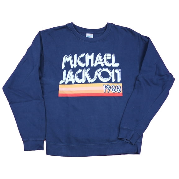 Michael Jackson Mens Crewneck Sweatshirt - Simple Name 1983 Stripe (X-Small)