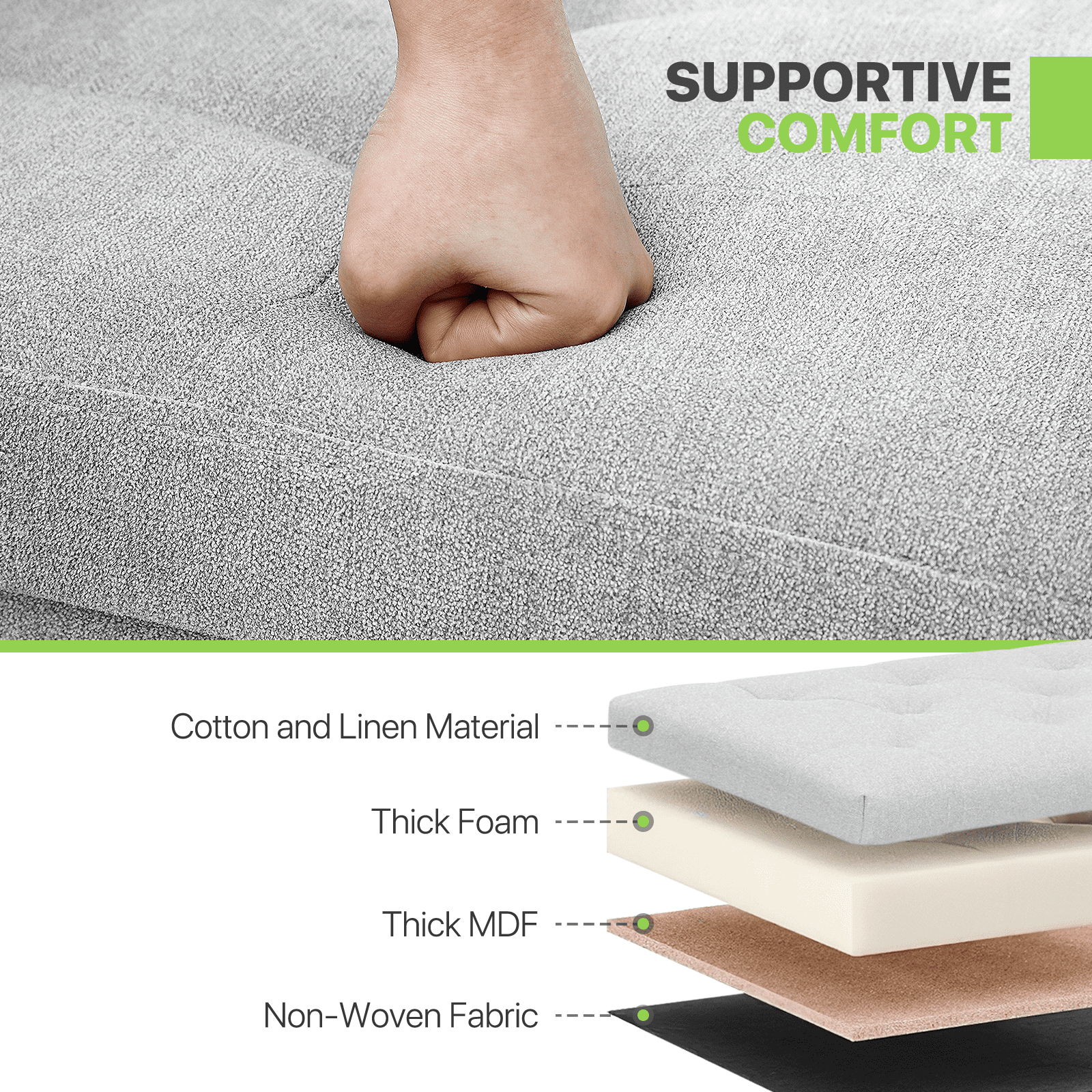 Magshion 15" Cube Folding Ottoman with Storage, Cotton-linen Collapsible Storage Ottoman Foot Stool, for Living Room Bedroom Entryway, Light Gray