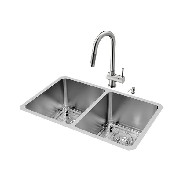 Vigo AllinOne 29" Undermount Stainless Steel Double Bowl Kitchen Sink