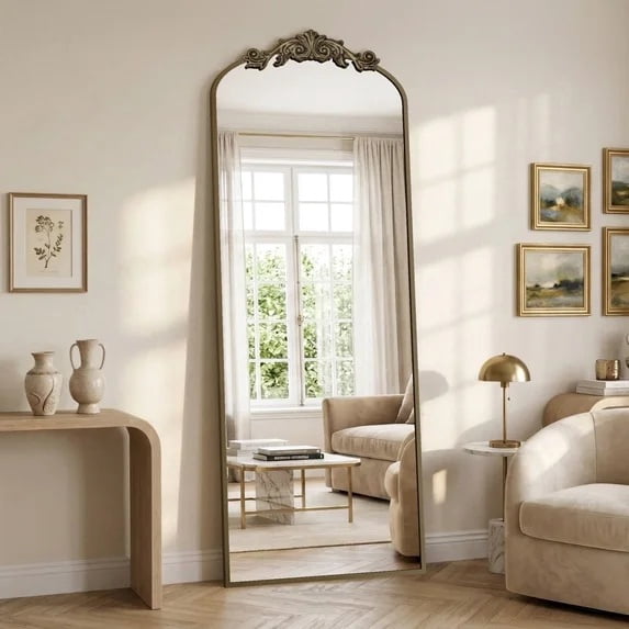 Easy4Home 21"x66" Vintage Arched Full Length Mirror Decorative Floor Mirror for Dressing,Antique Bronze