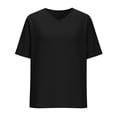 thumbnail image 4 of Pxxlle Summer T Shirts for Women Loose Fit V Neck Linen Shirt Solid Color Short Sleeve Basic Tees Black S, 4 of 5
