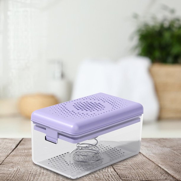 Estante de jabón, bandeja de almacenamiento de gran capacidad con resorte integrado, organizador a prueba de polvo para baño, inodoro, ducha de Hotel, Púrpura transparente Macarena Jabonera