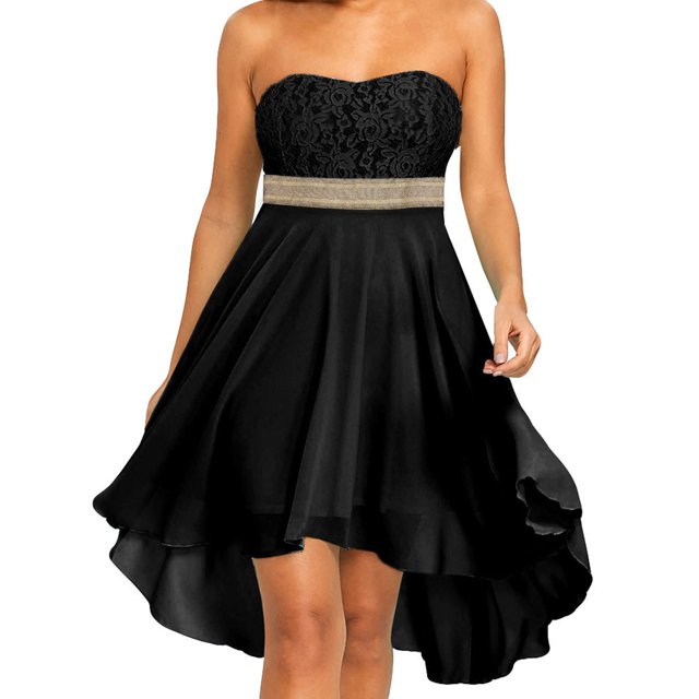 Gibobby Vestidos para Mujer Casuales Vestido de fiesta Irregular fuera del hombro Cintura Mujeres Bandeau Vestido de gasa Vestido de mujer completo(Negro,M)