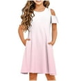 thumbnail image 3 of Ashirexll Summer Dresses for Teens, Girls Dresses Size 10-12, Girls' Short Sleeve Round Neck Dress Gradient Color A-Line Dresses with Pockets, 3 of 7