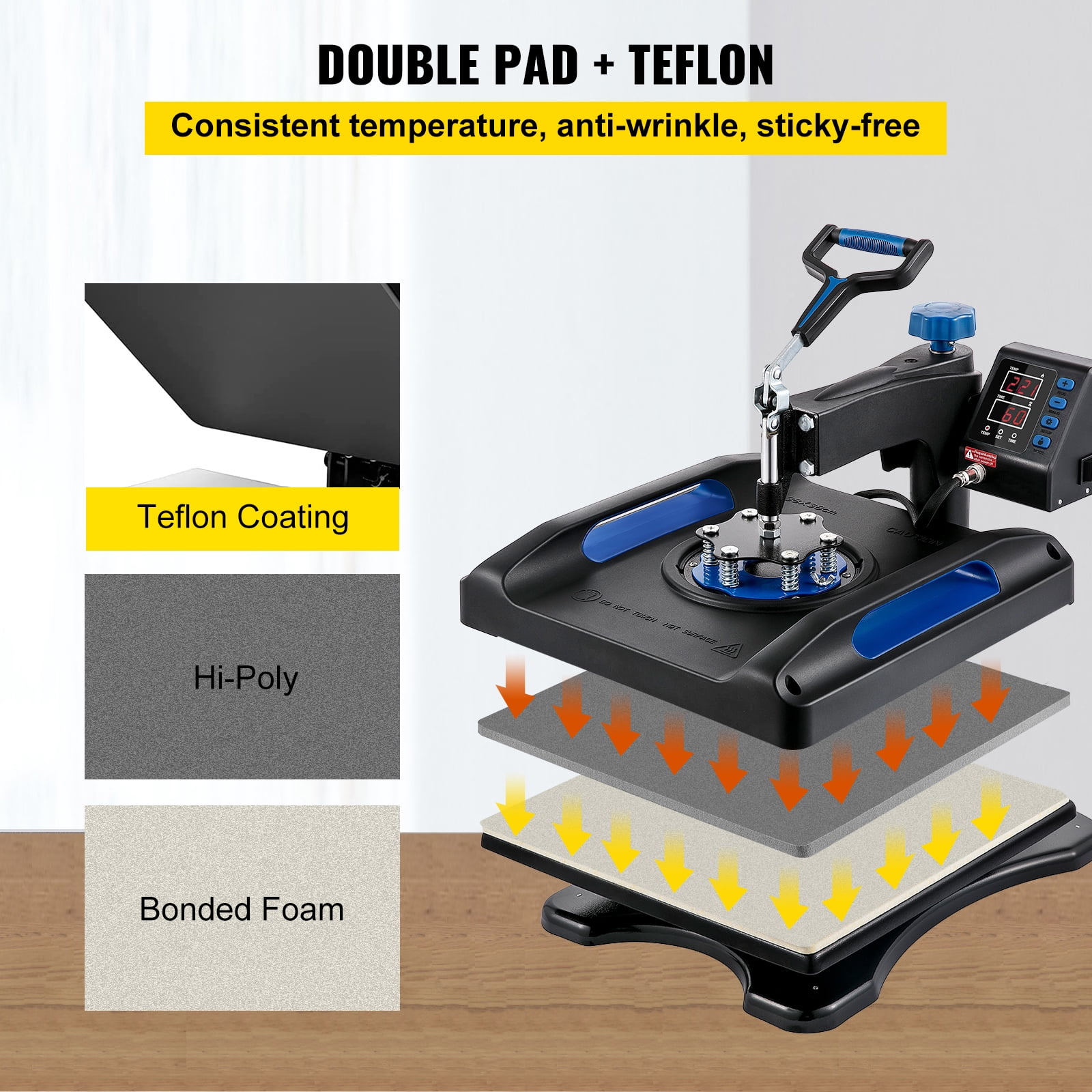 KFFKFF Heat Press, 15x15in Swivel 5-in-1 Heat Press Device, Digitally Controlled Versatile Tool, Efficient Heating & Enhanced Safety, Perfect for T-shirts, Hats, Caps, Mugs, Plates