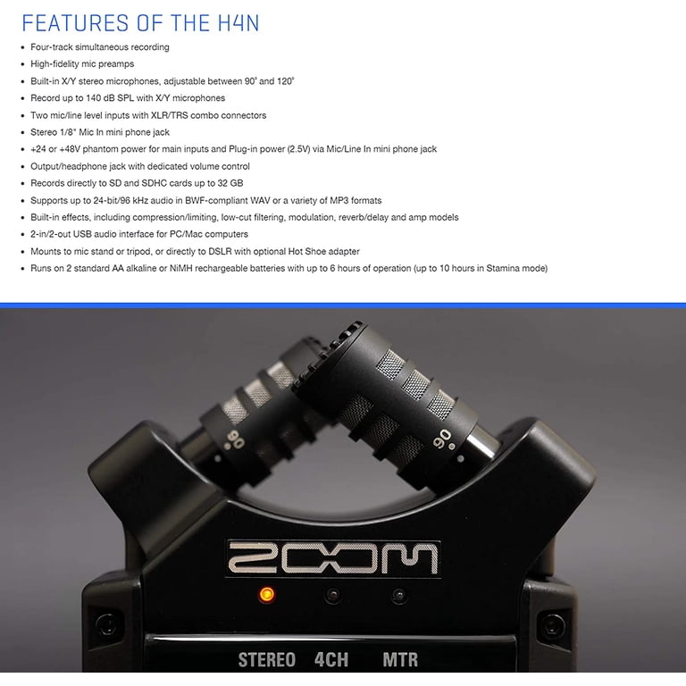 Zoom H4n Pro 4-Input/4-Track Portable Handy Recorder with Onboard