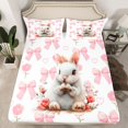 thumbnail image 2 of Homewish Kawaii Rabbit Kids Bed Sheets, Pink Princess Bow-tie King Sheets, Cartoon Bunnies Animal Sheet Set, Lightweight Room Decor, 4pcs, 2 of 7