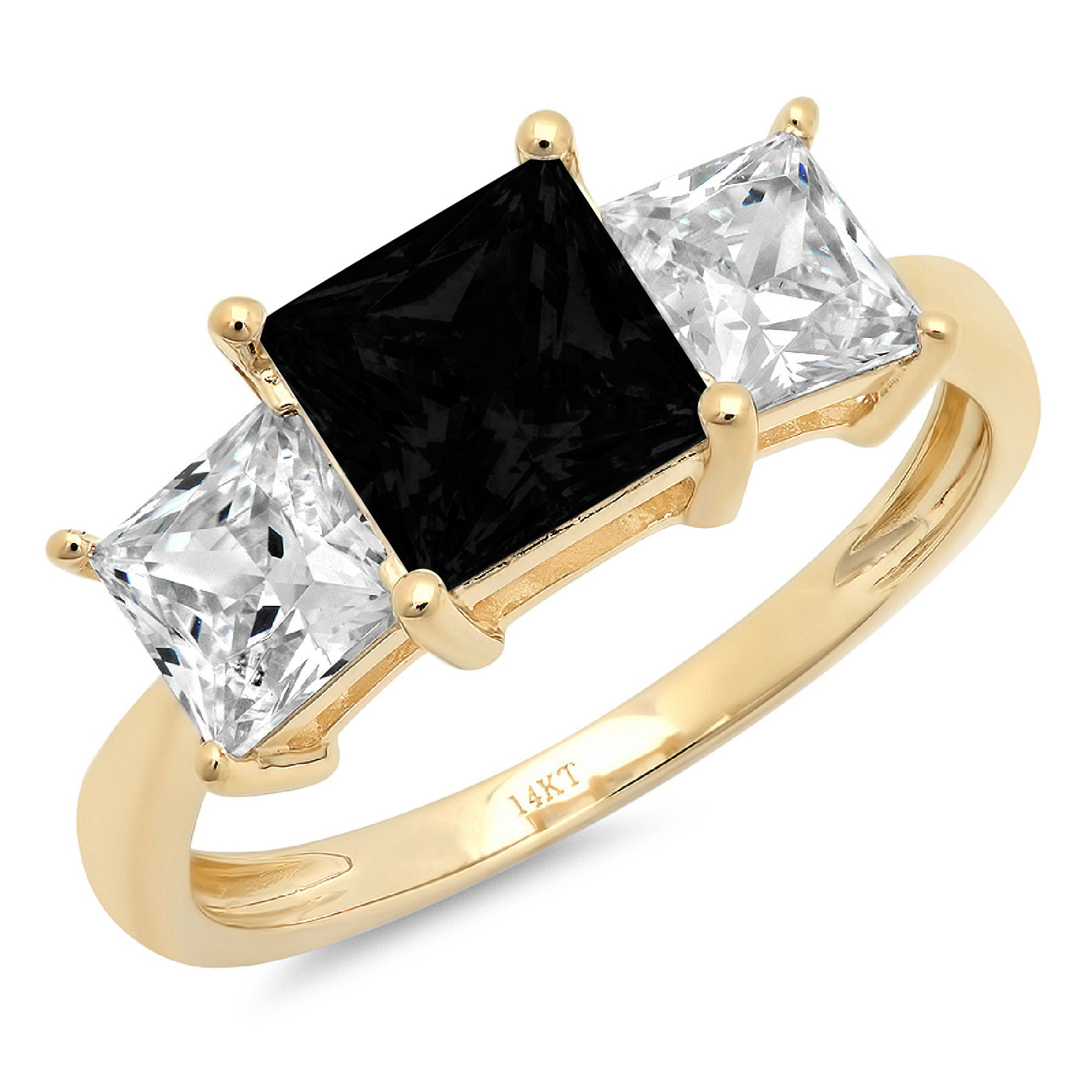 1.5 ct Brilliant Princess Cut VVS1 Natural Onyx White Solid 14k or 18k Gold Robotic Laser Engraved Handmade Anniversary Solitaire Ring