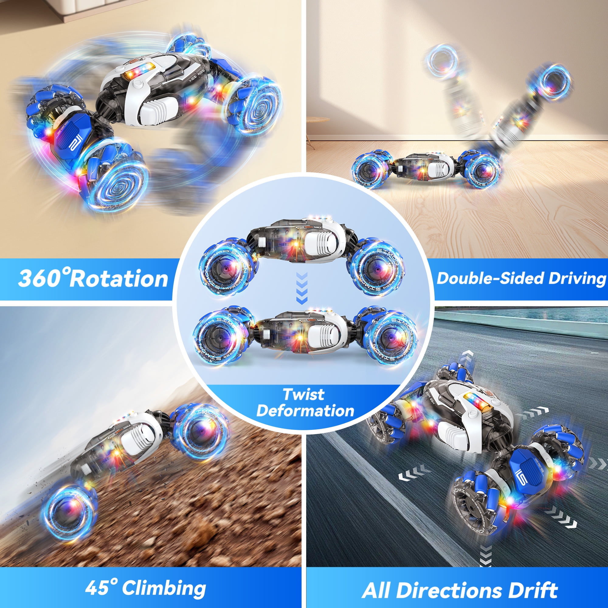 Nicella Remote Control Cars for Boys Girls 8-12, Gesture Sensing RC Stunt Car with Light & Music, 4WD, 360°Rotating, 2.4Ghz RC Drift Cars, Christmas Birthday Gift Car Toys for Kids