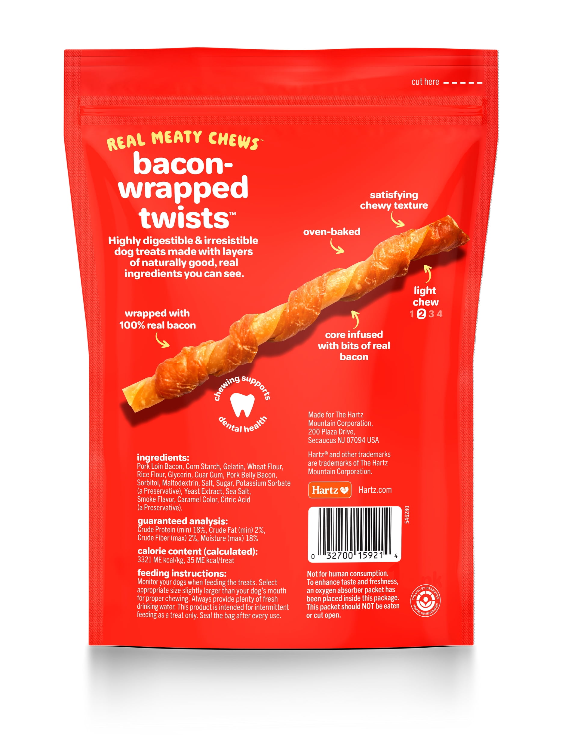 Hartz Oinkies Bacon Wrapped Twists, Real Meaty Dog Chews with 100% Real Bacon, 5.2 oz Bag, 14ct