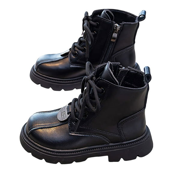 Boys Girls Winter Ankle Booties Splice Leather Lace up Zipper Platform Riding Booties Fashion Fall Winter Boots Black 13 Little Kids