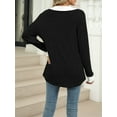 thumbnail image 2 of Women'S V Neck Sweaters Pullover Color Block Collar Long Sleeves Loose Fit Casaul Tunic Tops Shirts, 2 of 8