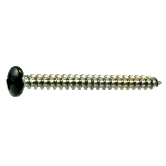 #10 x 2" Black Painted 18-8 Stainless Steel Phillips Pan Head Sheet Metal Screws SMSPSS-668