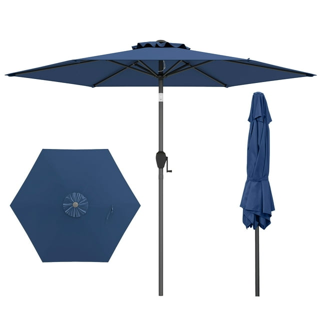 Gymax Parasol de Patio 7,5 Pi Parasol de Marché Extérieur Robuste avec Inclinaison à Bouton-Poussoir Bleu Marine