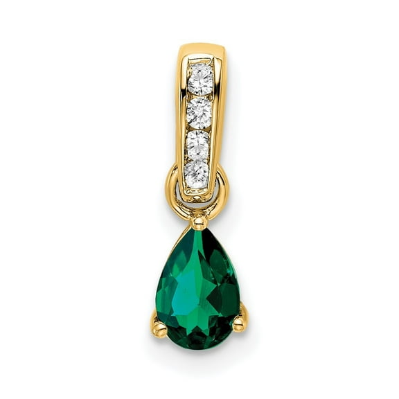 Auriga Fine Jewelry 10K Yellow Gold Pear Created Emerald and Diamond Pendant for Women