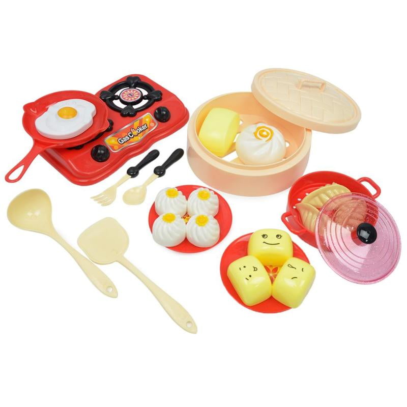 Pretend Play Kitchen Set 18pcs Breakfast Cooking Set for 2-6 Year Old Kids 