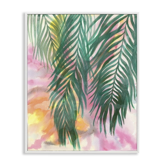 Stupell Industries Bohemian Hanging Palms Tropical Plant Pink Watercolor Effect White Framed Giclee Art, 24 x 30, by Elvira Errico