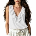 thumbnail image 2 of Xdegoge Womens Elegant Ruffle Trim Tank Tops Deep V Neck Sleeveless Blouses Casual Summer Flowy Shirts Chic Office Party Camisoles Lightweight Dressy Tunic Tees Minimalist Basic, 2 of 5