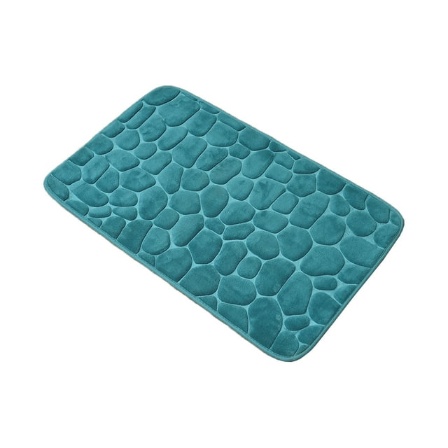 Bath Rug Memory Foam Mat 3D Pebble Peacock Blue 32"L x 20"W
