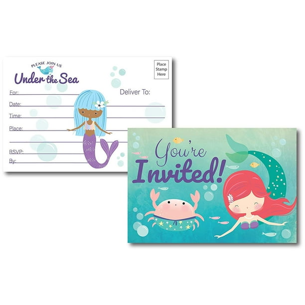 Under The Sea Mermaid Birthday Invitations 25 Fill In Mermaid Party Invitations Postcards No Envelopes Needed For Any Occasion For Women Kids Invitations Walmart Com Walmart Com