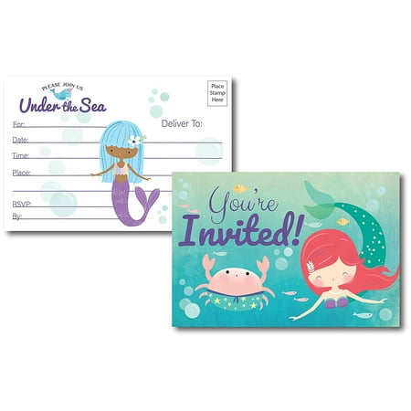- Under The Sea Mermaid Birthday Invitations, 25 Fill in Mermaid Party Invitations Postcards, No Envelopes Needed, for Any Occasion for Women & Kids (Invitations)
