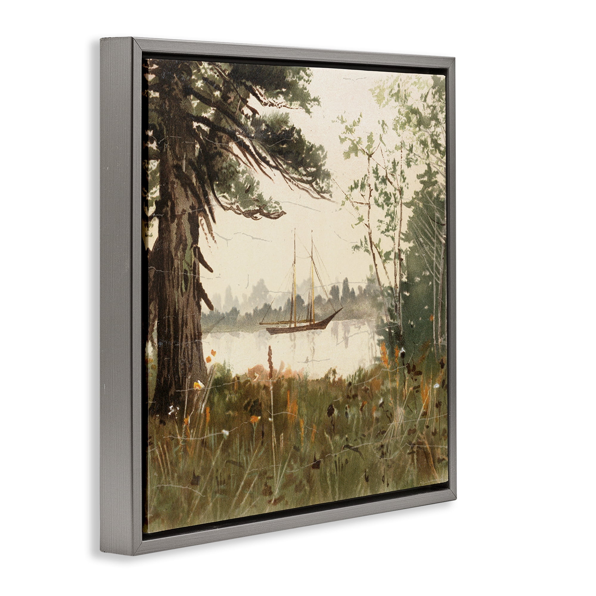 Stupell Industries Boating View Through Trees Gray Framed Floater Canvas Wall Art, design by Lula Bijoux & co.