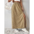 thumbnail image 6 of Women'S Floral Print Wrap Skirt, Casual Side Slit Midi Skirt for Vacation & Resort Wear Khaki M, 6 of 7