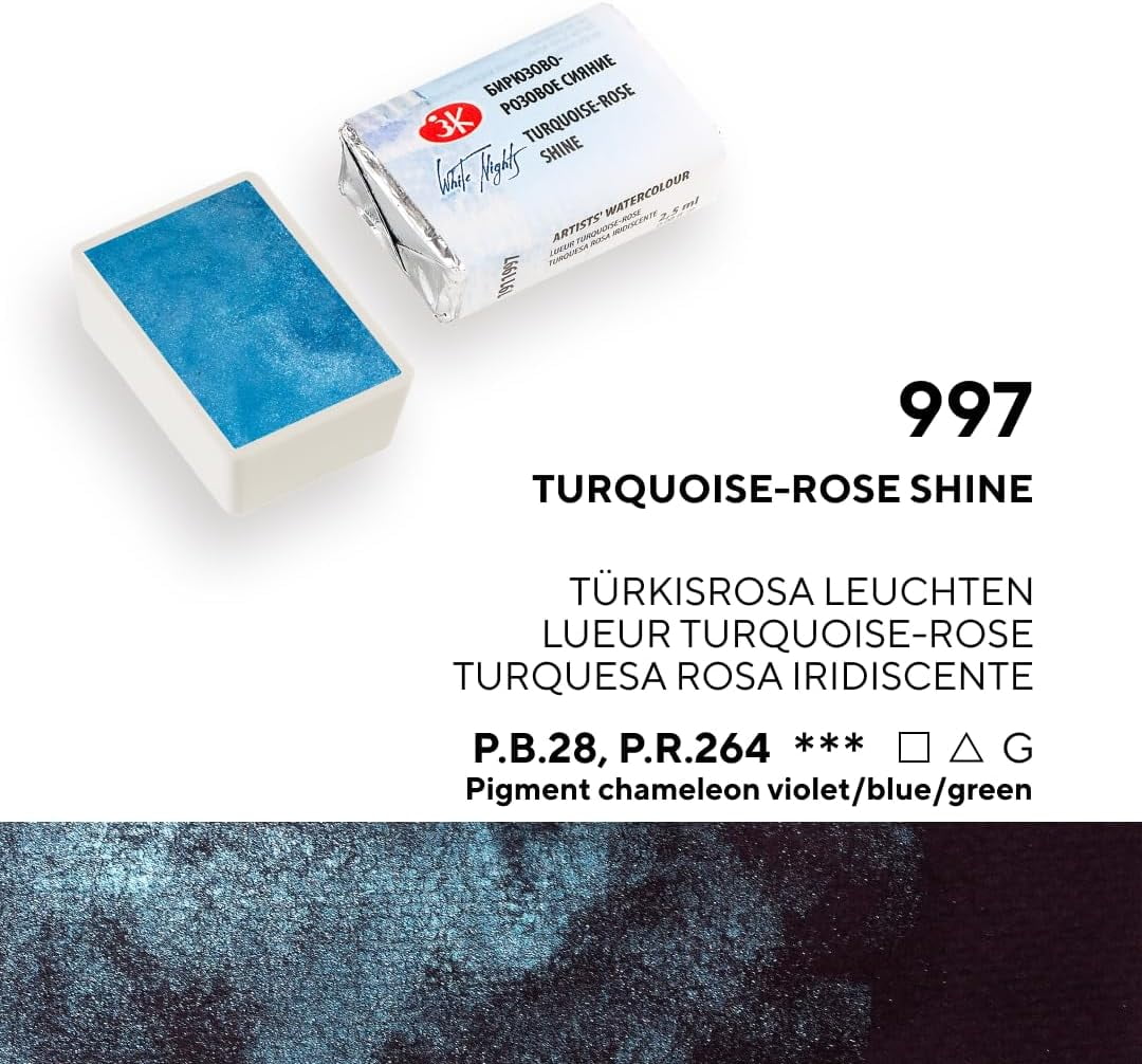 White Nights Extra Fine Artists Grade Professional Limited Edition Shimmering Watercolors 8 Full Pans 2.5 ml each by Nevskaya Palitra (Winter)