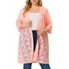 MODA NOVA Junior's Plus Cardigan Lace Open Front 3/4 Sleeve Bolero Cardigan Pink 1X