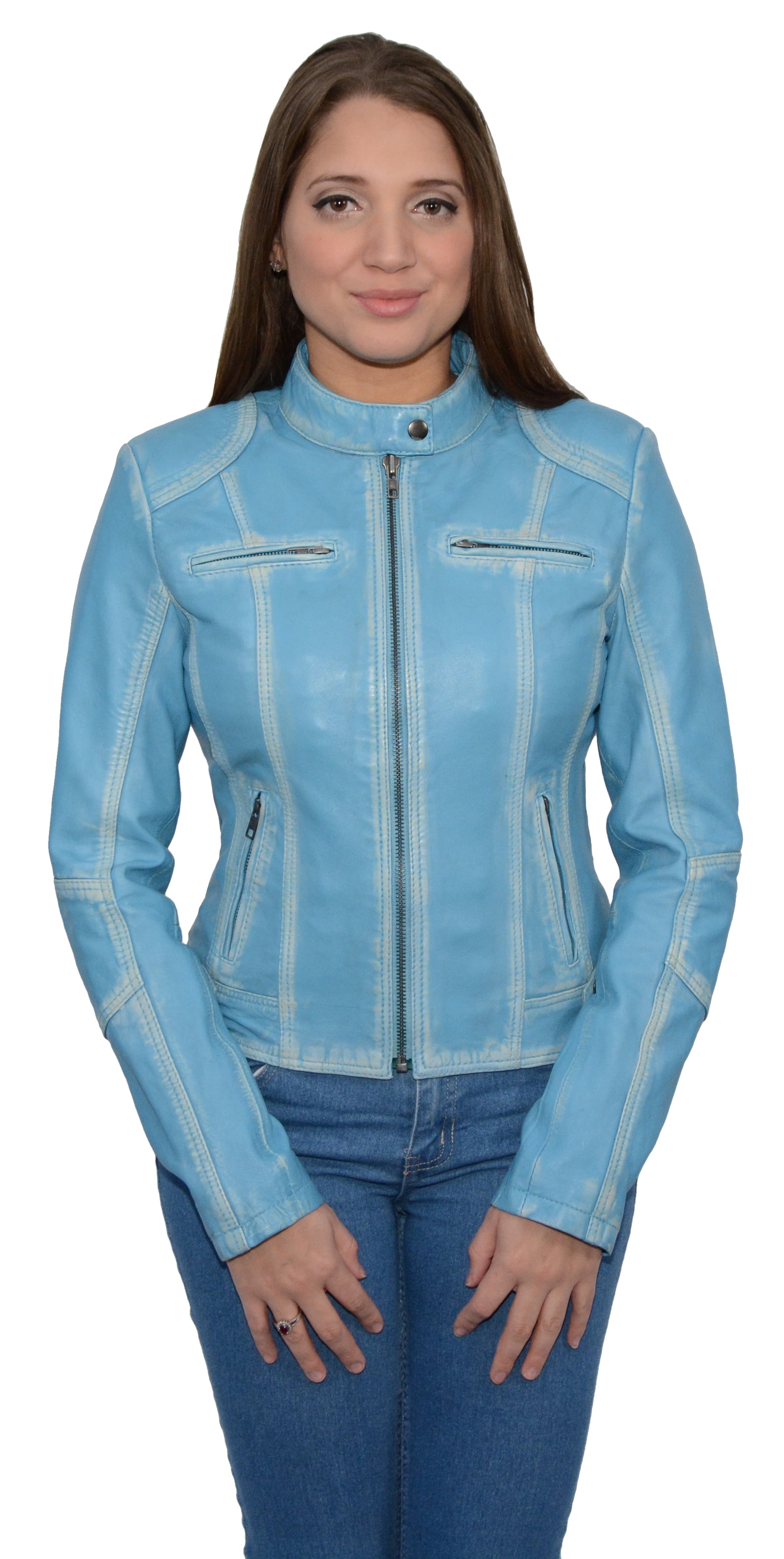 Women's Aqua Blue Sheepskin Leather 