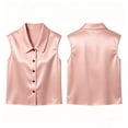 thumbnail image 6 of FchengtaiS Button Down Sleeveless Shirts Women Peter Pan Collar Satin Blouses Summer Business Casual Loose Tank Tops, 6 of 7