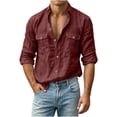 thumbnail image 3 of HAOTAGS Men’s Long Sleeve Button-Down Shirt with Turn-Down Collar Casual Blouse Tops with Chest Pockets Wine Size XL, 3 of 9