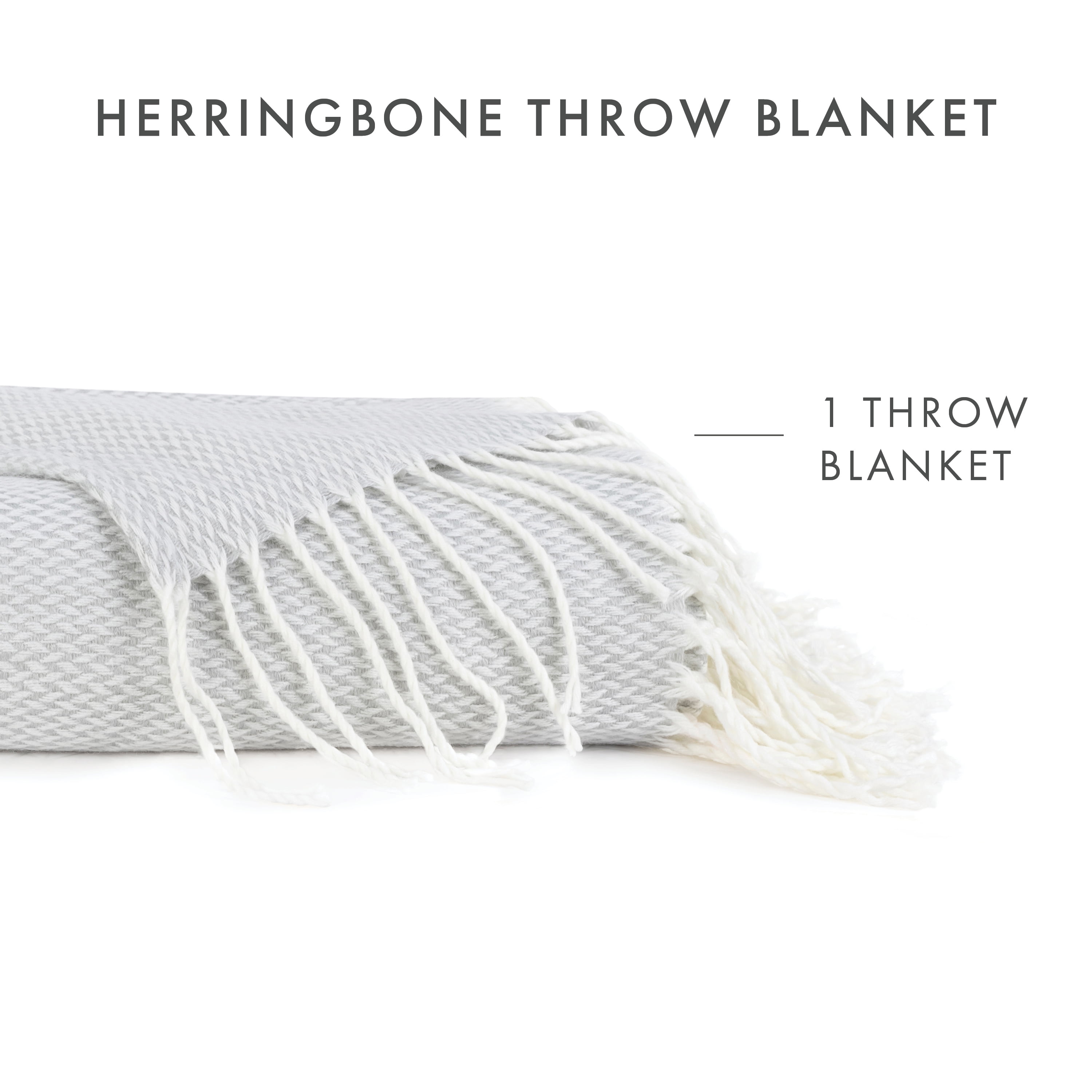 Noble Linens Light Gray Herringbone Throw Blanket, 50" x 60"