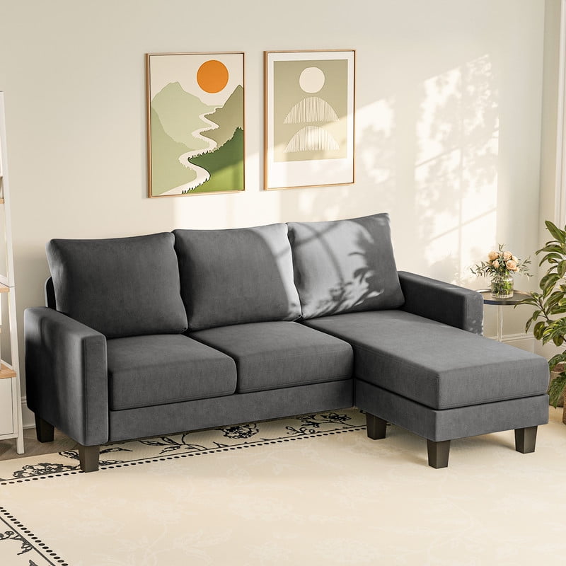 Furmax 70" Convertible Sectional Sofa Couch 3-Seat L-Shaped Small Sofa Couch with Reversible Chaise for Small Living Room, Apartment and Small Space, Linen Dark Gray