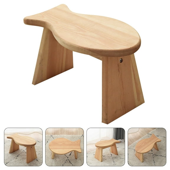 Niceauty Light Brown Wooden Fish Shaped Step Stool Footrest for Living Room and Desk Use