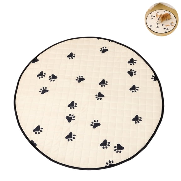 Round Reusable Pet Pee Pad, Washable Absorbent Non-Slip Puppy Training Mat with Paw Print, Four Seasons Waterproof Leakproof Dog Cat Urine Pad for Crate Playpen Floor