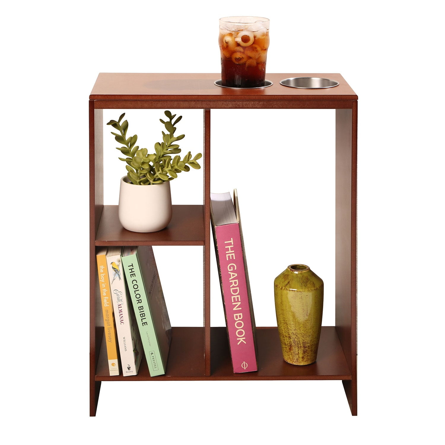 ETNA Slim End Table with Drink Holders, Narrow Side Table with Storage