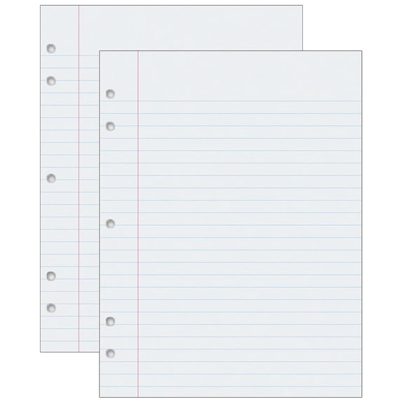 Pacon Composition Paper, White, 5-Hole Punched, Red Margin, 3/8" Ruled, 8" x 10-1/2", 500 Sheets Per Pack, 2 Packs