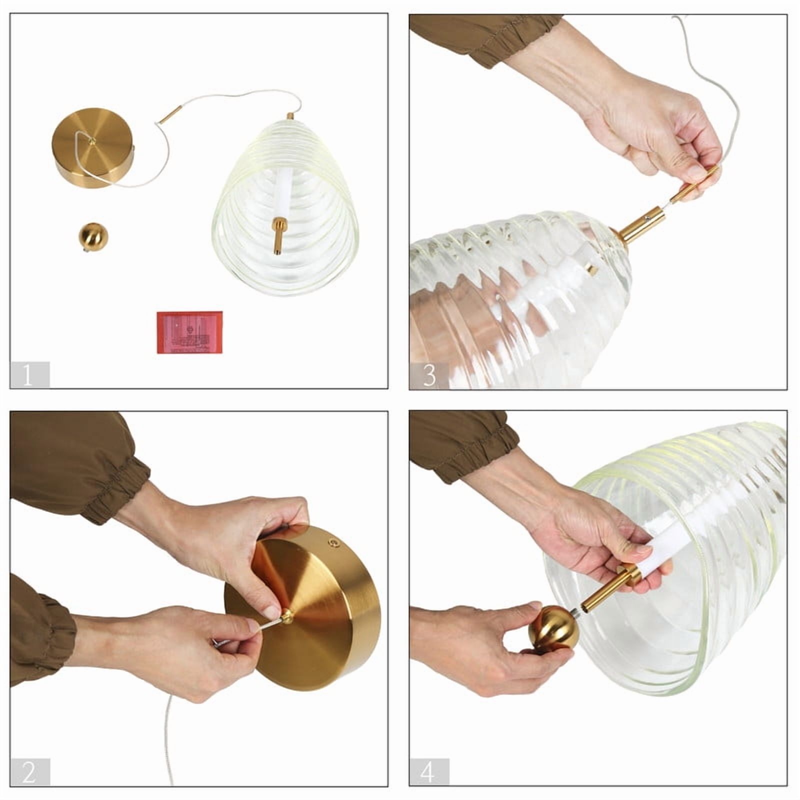 LNC Modern Gold Pendant Light with Clear Textured Shade, Integrated LED Hanging Fixture