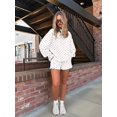 thumbnail image 5 of Women's Polka Dot Print Long Sleeve Top Elastic Waist Shorts Matching 2 Piece Loungewear Set White S, 5 of 9
