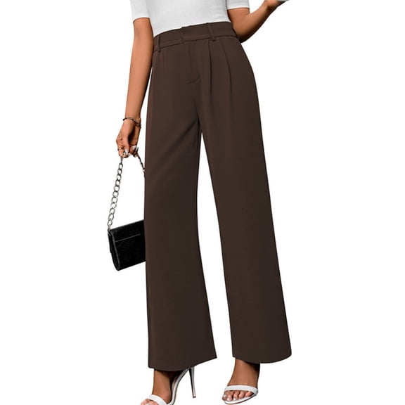 LYMAYTER XS-XL Women Work Pants Business Casual Loose High Waist Office for Pants Trousers with Pockets