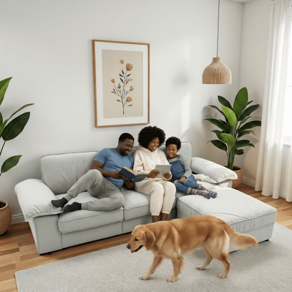 105.5" L-Shaped Oversized Velvet Sofa with 1 Ottoman & Storage Seat & High-Density Foam Cushion, Upholstered 3-Seater Couch with Square Arms & Cushion Back, Easy Assembly, for Living Room,Cream White